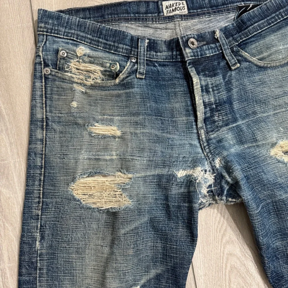Naked & Famous Weird Guy Jeans Mens 33 Blue Frankenstein Raw Japanese Denim